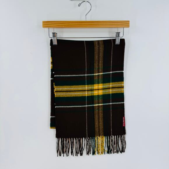 Merona Plaid Fringe Scarf Brown Green Yellow Tartan Size OS - Picture 2 of 6